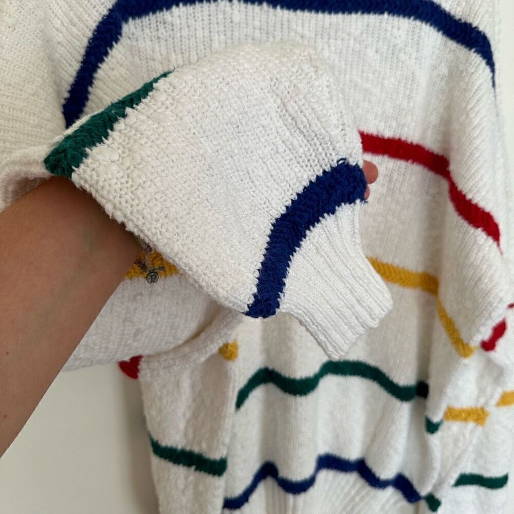 Gant Vintage Men’s Textured Oversized Cotton Primary Rainbow Stripe Grandpa Swea - Picture 8 of 11